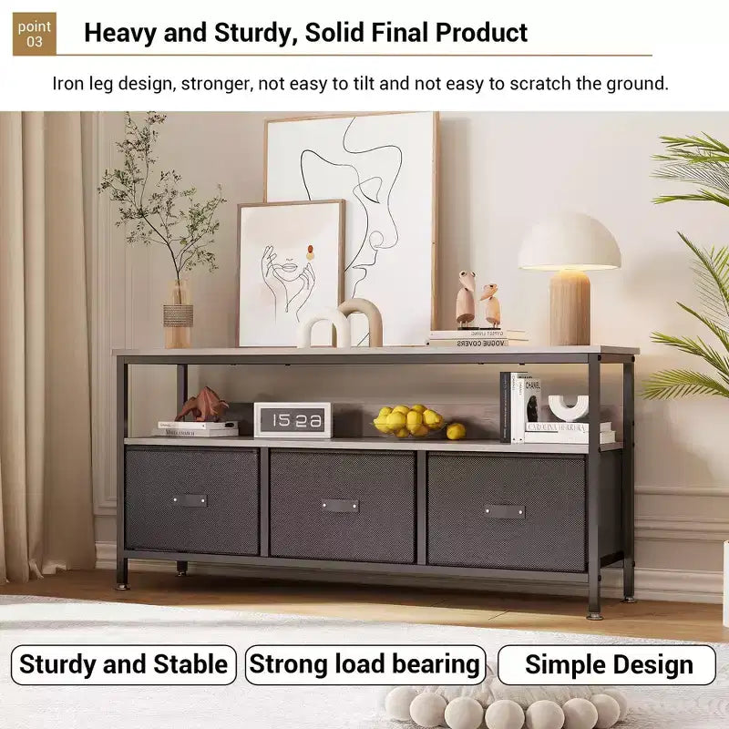 Meuble TV 55 po avec rangement - Meuble TV moderne avec tiroirs et étagères pour salon et chambre à coucher