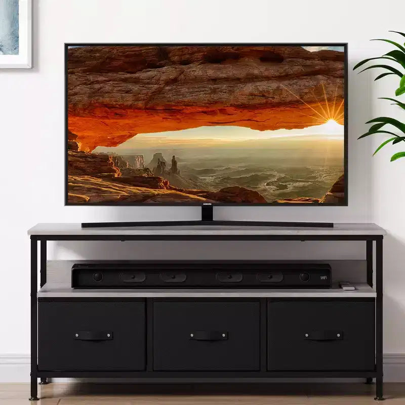 Meuble TV 55 po avec rangement - Meuble TV moderne avec tiroirs et étagères pour salon et chambre à coucher