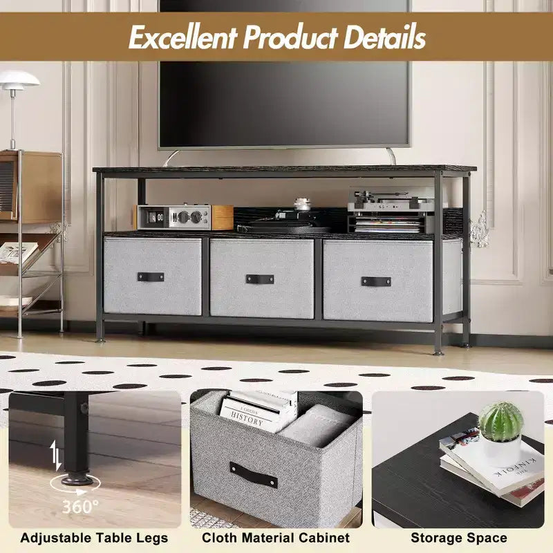 Meuble TV 55 po avec rangement - Meuble TV moderne avec tiroirs et étagères pour salon et chambre à coucher