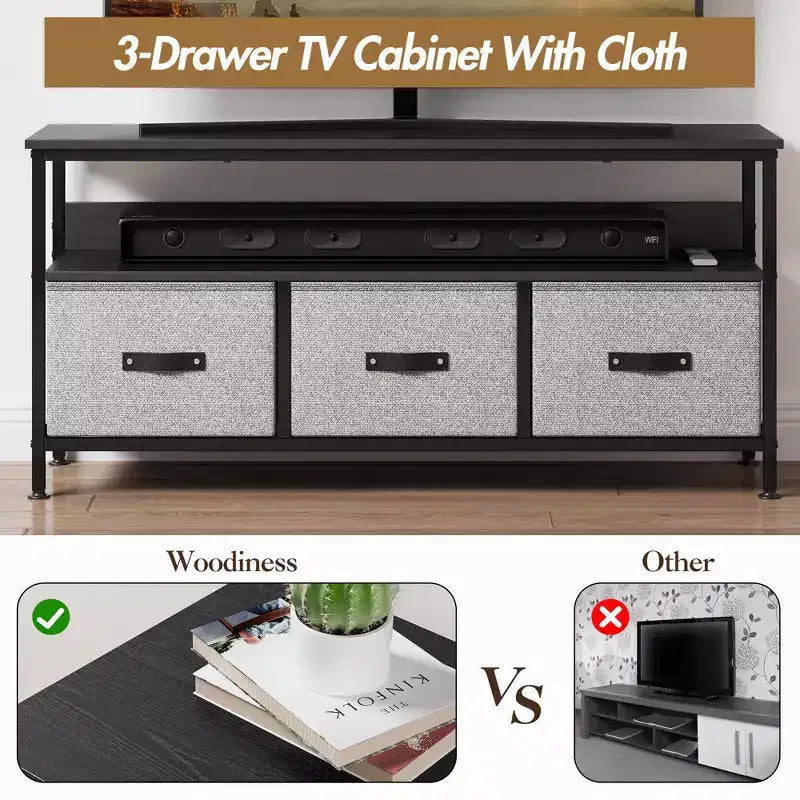 Meuble TV 55 po avec rangement - Meuble TV moderne avec tiroirs et étagères pour salon et chambre à coucher