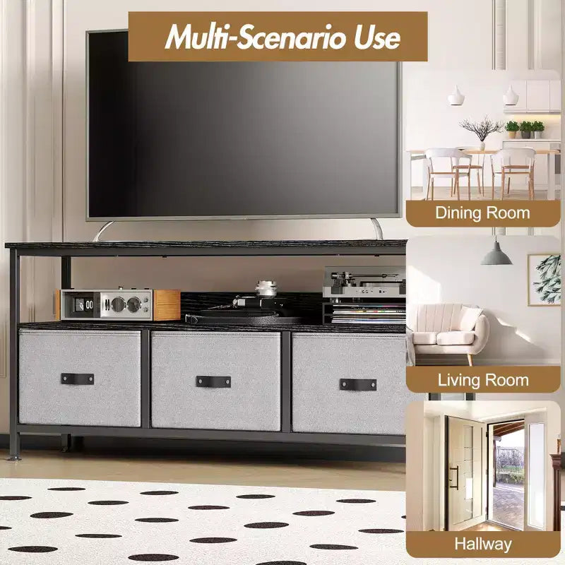 Meuble TV 55 po avec rangement - Meuble TV moderne avec tiroirs et étagères pour salon et chambre à coucher
