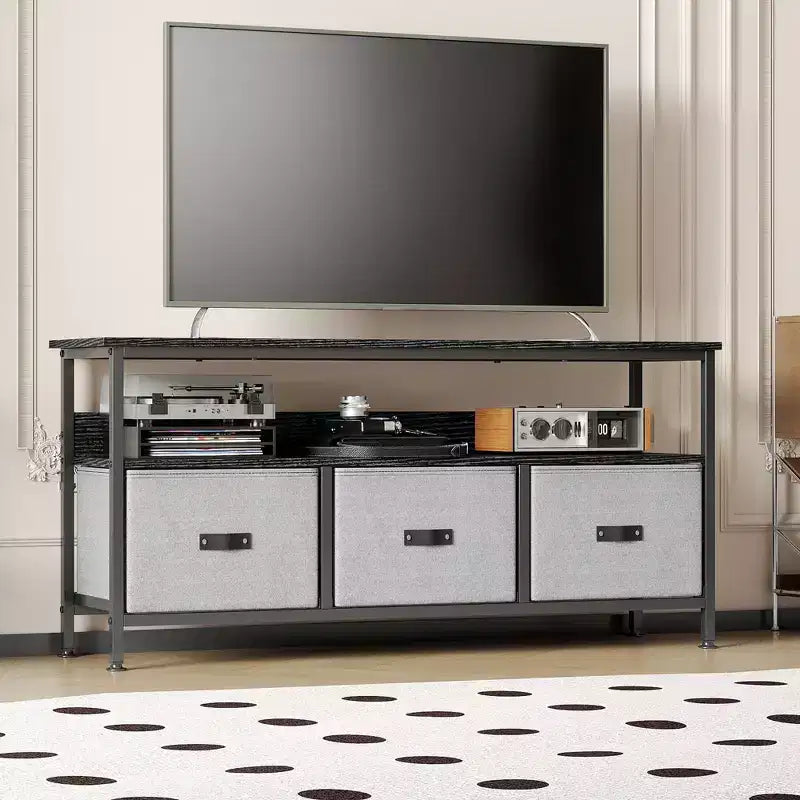 Meuble TV 55 po avec rangement - Meuble TV moderne avec tiroirs et étagères pour salon et chambre à coucher
