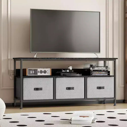 55 Media Console with Storage - Modern TV Stand with Drawers & Shelves for Living Room & Bedroom