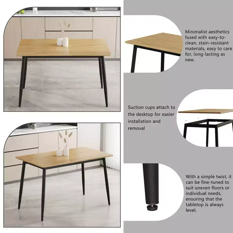 Okak Table à manger rectangulaire moderne avec pieds en bois, table de cuisine pour 4 personnes pour salle à manger, cuisine