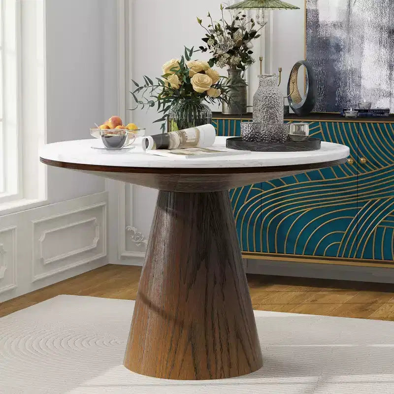 Okak 46.5/45 Inch Retro Round Dining Table Minimalist Elegant Kitchen Table for 4 for Kitchen and Dining Room