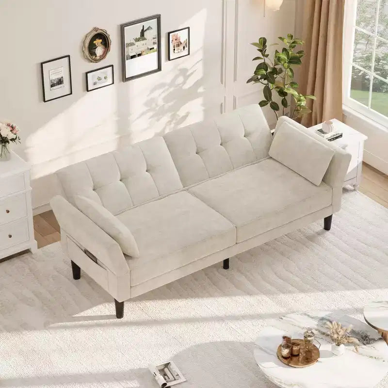 Canapé-lit futon convertible GustoWave 89 - Dossier et accoudoirs réglables pour salon, chambre ou appartement