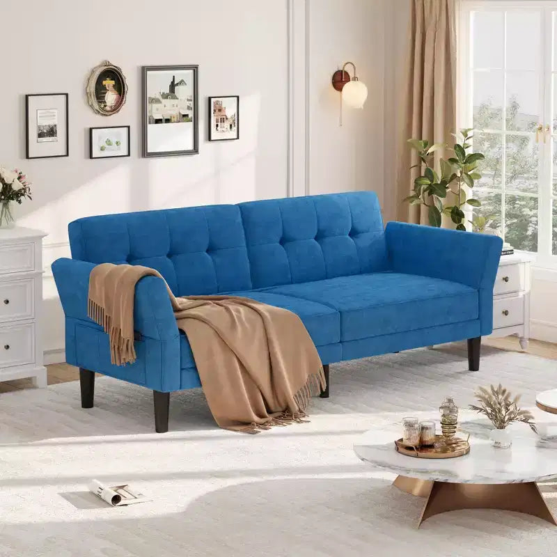GustoWave 89 Convertible Futon Sofa Bed - Adjustable Backrest & Armrest for Living Room, Bedroom or Apartments