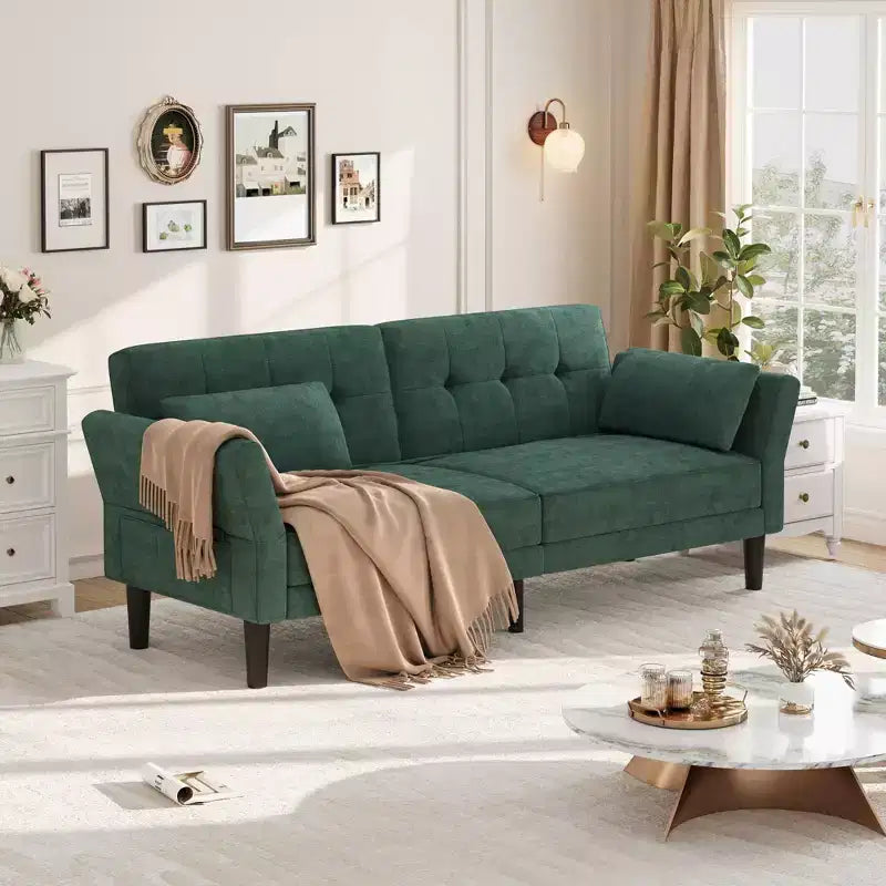 GustoWave 89 Convertible Futon Sofa Bed - Adjustable Backrest & Armrest for Living Room, Bedroom or Apartments