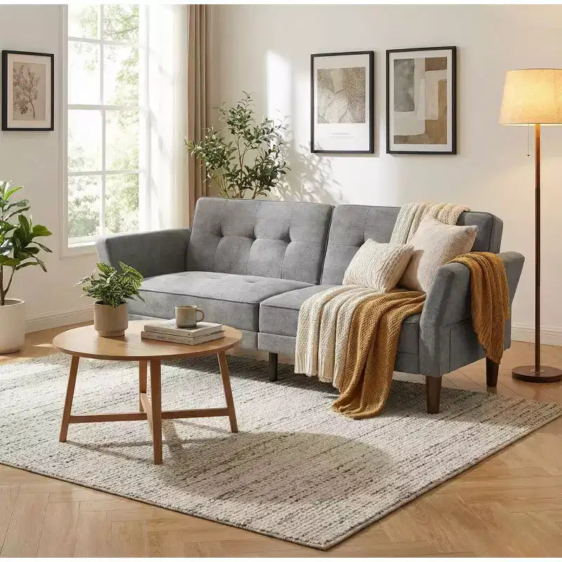 GustoWave 89 Convertible Futon Sofa Bed - Adjustable Backrest & Armrest for Living Room, Bedroom or Apartments