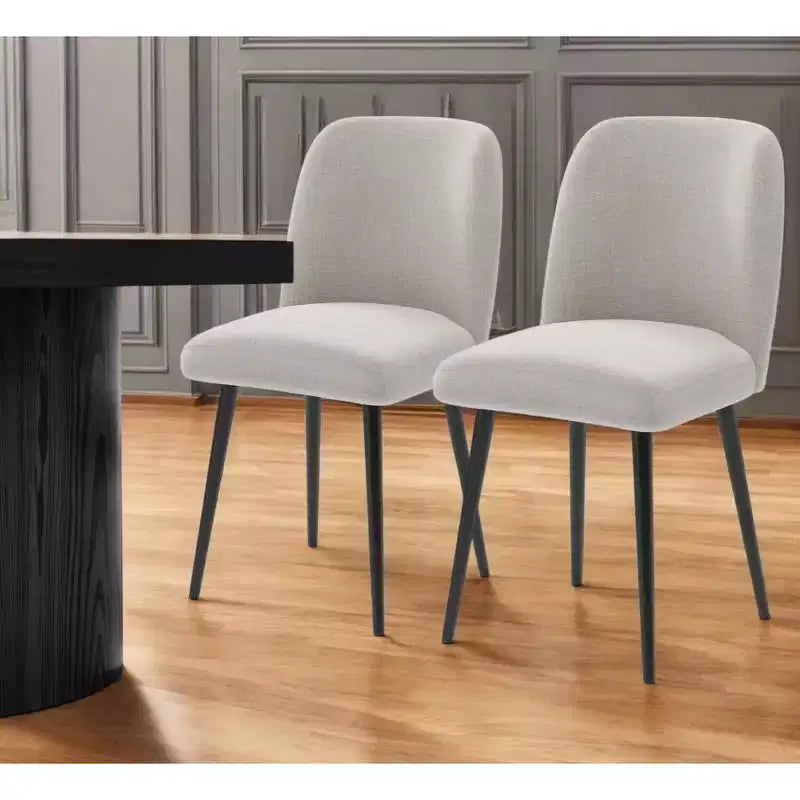 Set di due sedie da pranzo laterali imbottite in tessuto beige e nero