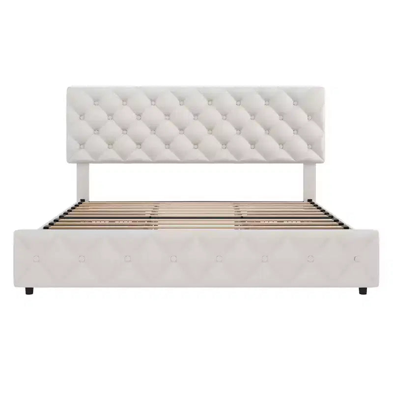 Struttura letto King Size con piattaforma, testiera regolabile e 4 cassetti contenitore