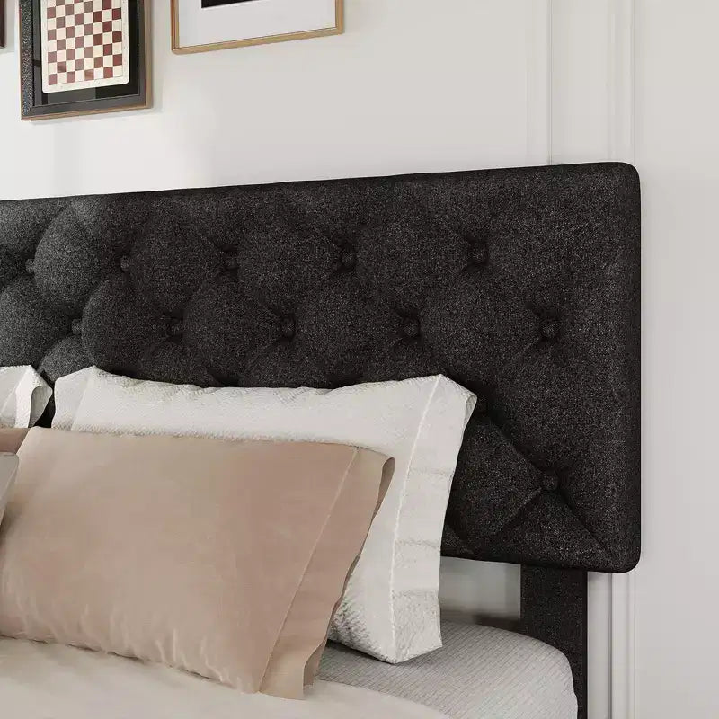Struttura letto King Size con piattaforma, testiera regolabile e 4 cassetti contenitore