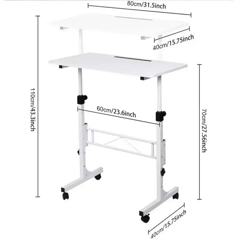 Scrivania mobile regolabile con ruote, altezza da 78 cm a 109 cm, piano da 81 cm x 40 cm, colore nero
