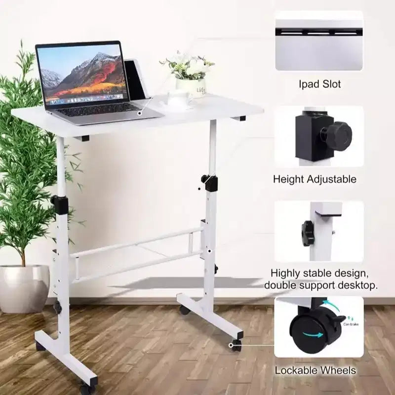 Scrivania mobile regolabile con ruote, altezza da 78 cm a 109 cm, piano da 81 cm x 40 cm, colore nero