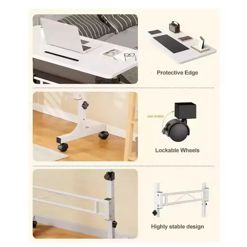 Scrivania mobile regolabile con ruote, altezza da 78 cm a 109 cm, piano da 81 cm x 40 cm, colore nero