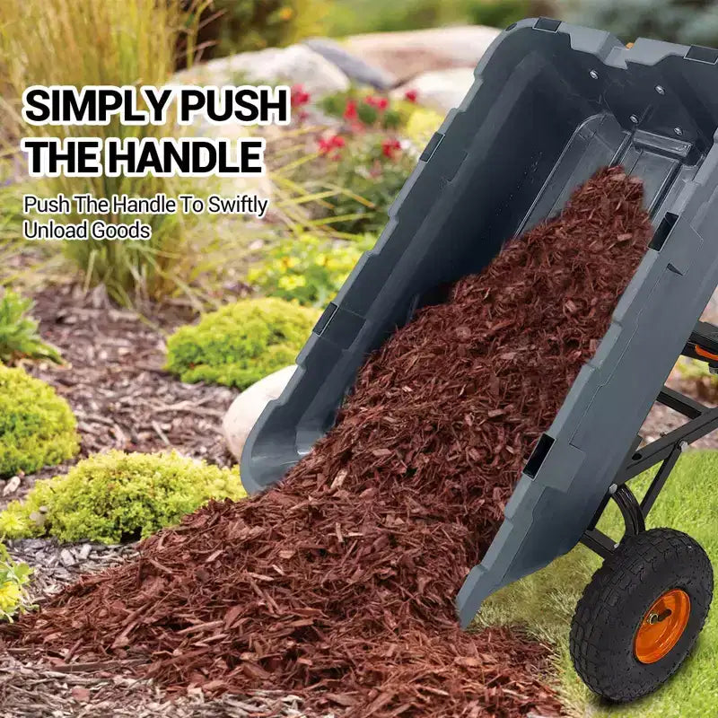 Heavy Duty Yard Cart - 800Lbs Capacity 4-Wheel Wheelbarrow w/10in All-Terrain Tires, 180 Rotating Handle (Gray)