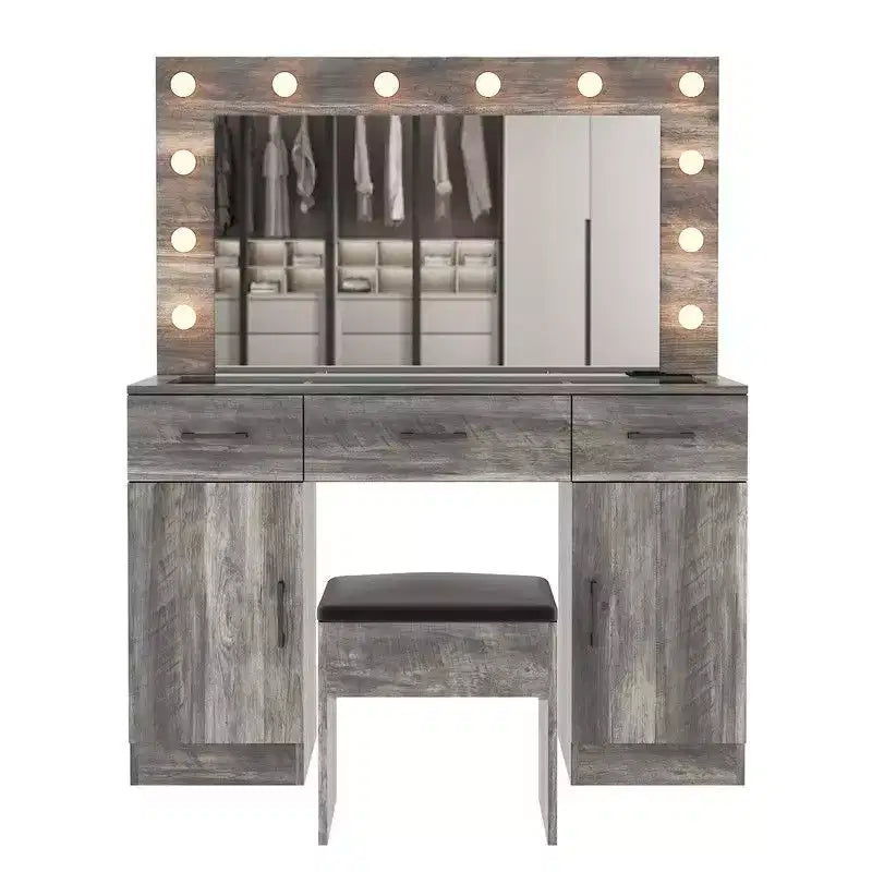 Set Tavolo Trucco Illuminato con Specchio, Cassetti e Stazione di Ricarica