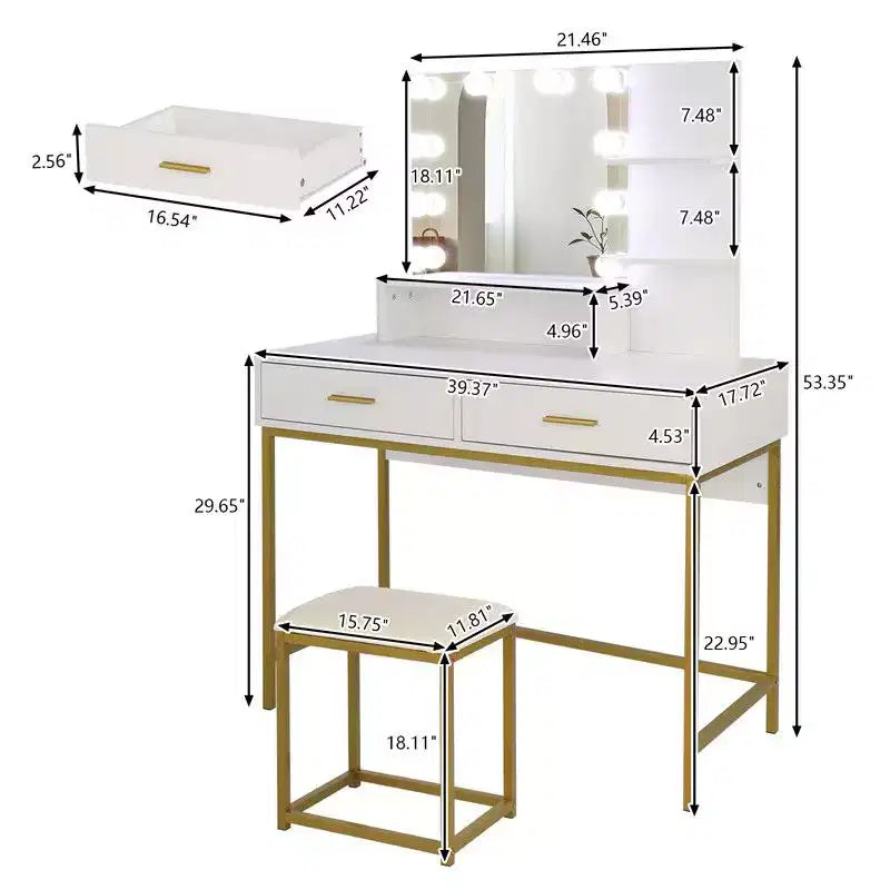 Toeletta con specchio illuminato e contenitore