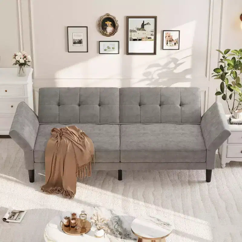 Divano Letto Futon da 89 Pollici con Schienale e Braccioli Regolabili, Divano Convertibile per Soggiorno, Camera da Letto e Appartamenti