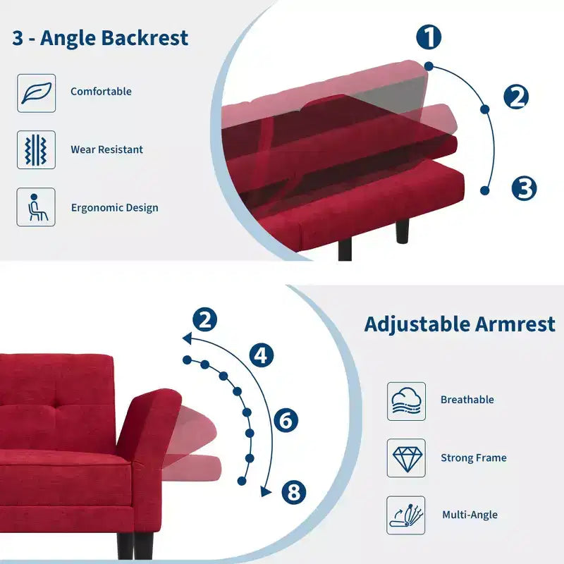 Divano Letto Futon da 89 Pollici con Schienale e Braccioli Regolabili, Divano Convertibile per Soggiorno, Camera da Letto e Appartamenti