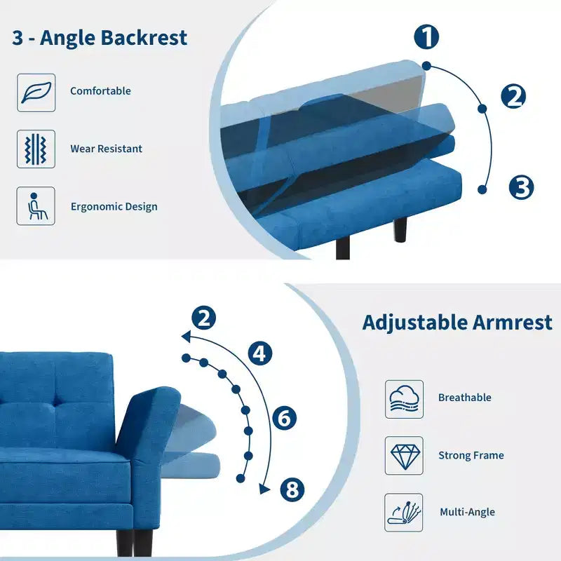Divano Letto Futon da 89 Pollici con Schienale e Braccioli Regolabili, Divano Convertibile per Soggiorno, Camera da Letto e Appartamenti