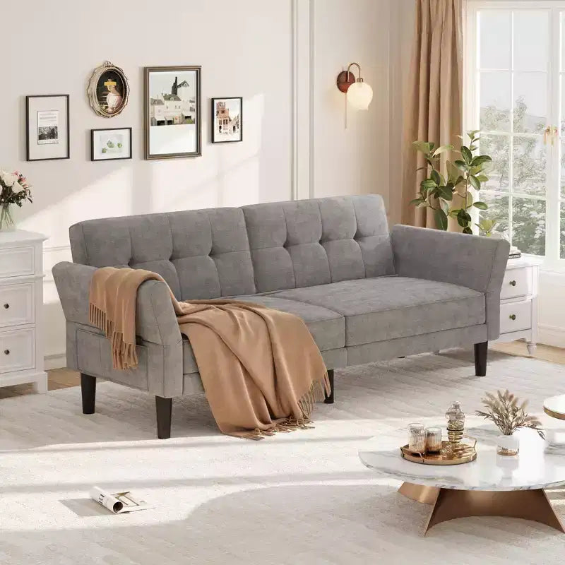 Divano Letto Futon da 89 Pollici con Schienale e Braccioli Regolabili, Divano Convertibile per Soggiorno, Camera da Letto e Appartamenti