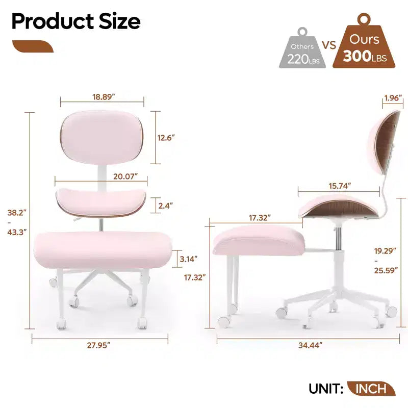 Sedia ergonomica incrociata in pelle PU, con base girevole, ruote e struttura in legno curvato – Supporto lombare per ufficio, yoga e meditazione
