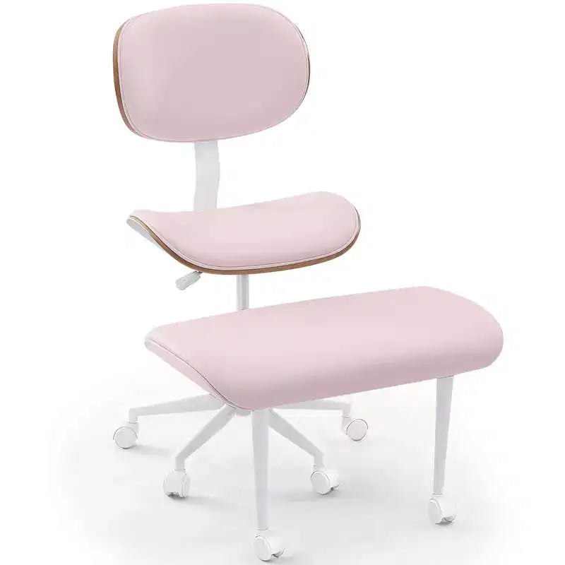 Sedia ergonomica incrociata in pelle PU, con base girevole, ruote e struttura in legno curvato – Supporto lombare per ufficio, yoga e meditazione