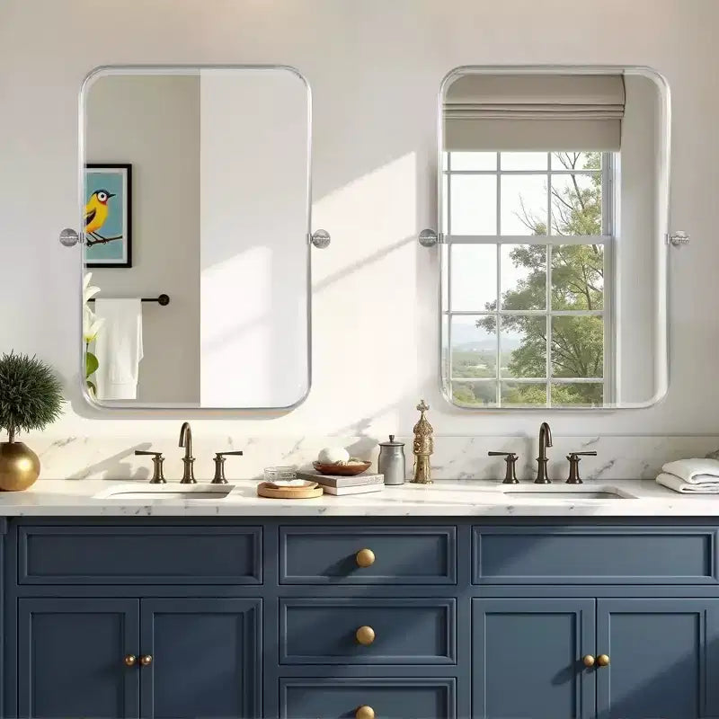 2 Pieces 31 In.H x 24 In.W Silver Iron Rounded Arched Hardware Hanging Mirror Frame Wall Mirror