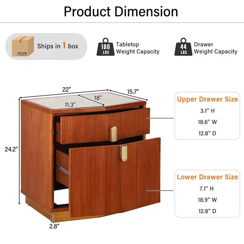 Comodino moderno con 2 cassetti (set da 2)