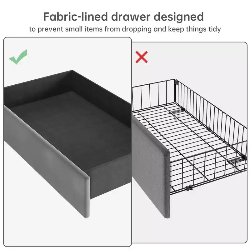 Base letto matrimoniale queen size con cassetti contenitore e testiera imbottita