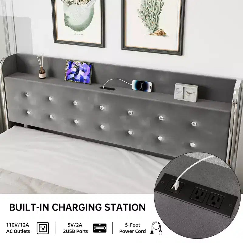 Base letto matrimoniale queen size con cassetti contenitore e testiera imbottita