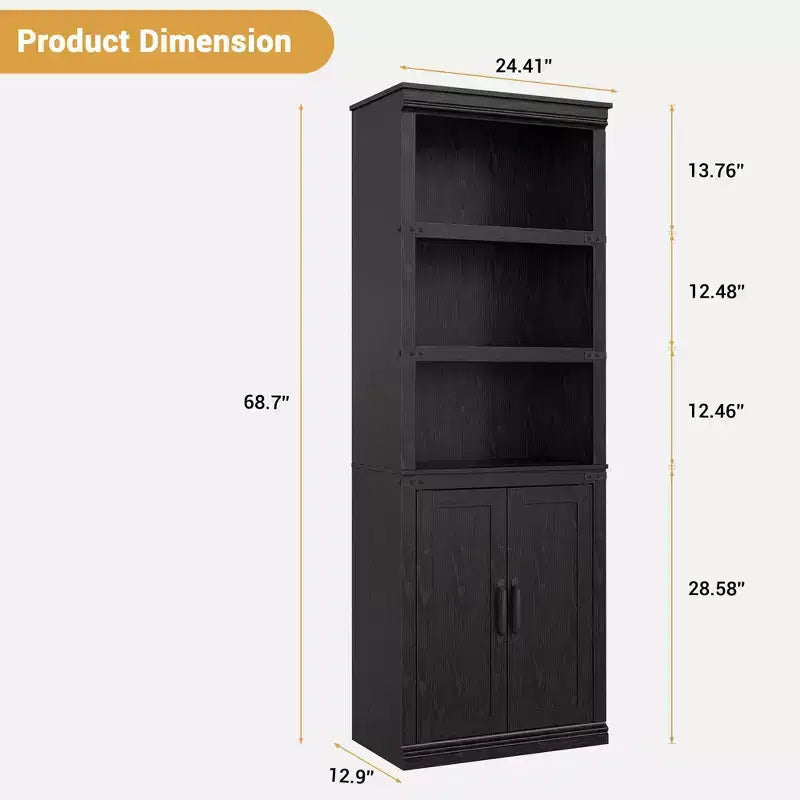 Libreria a 5 ripiani con ante, scaffale espositivo alto 174,5 cm con contenitore per soggiorno e ufficio