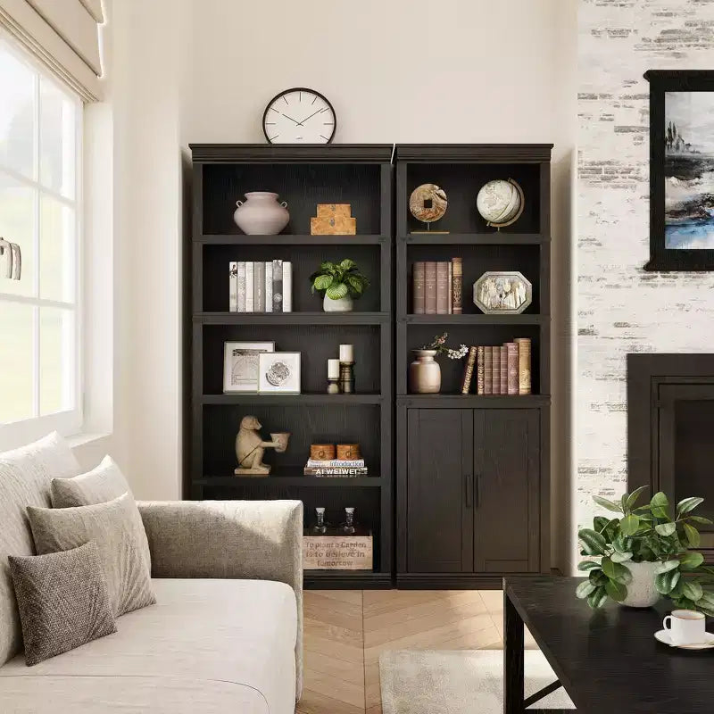Libreria a 5 ripiani con ante, scaffale espositivo alto 174,5 cm con contenitore per soggiorno e ufficio