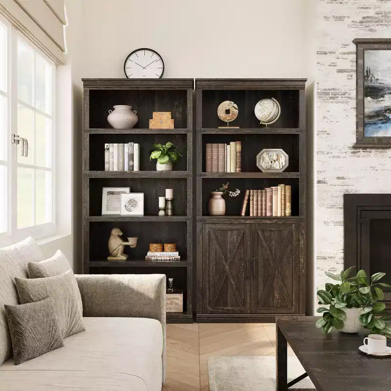 Libreria a 5 ripiani con ante, scaffale espositivo alto 174,5 cm con contenitore per soggiorno e ufficio