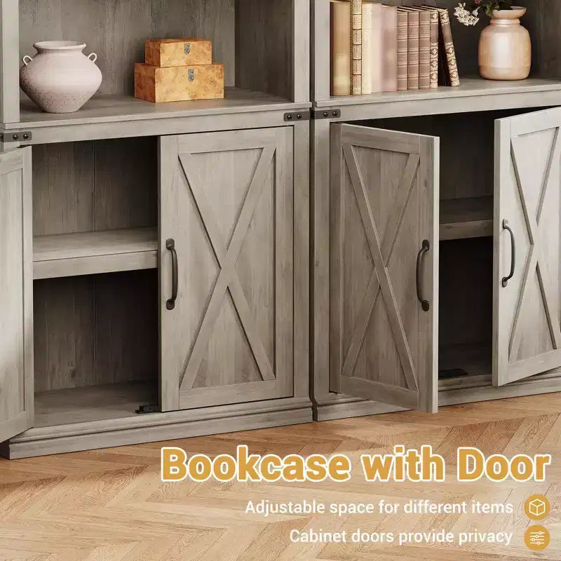 Libreria a 5 ripiani con ante, scaffale espositivo alto 174,5 cm con contenitore per soggiorno e ufficio