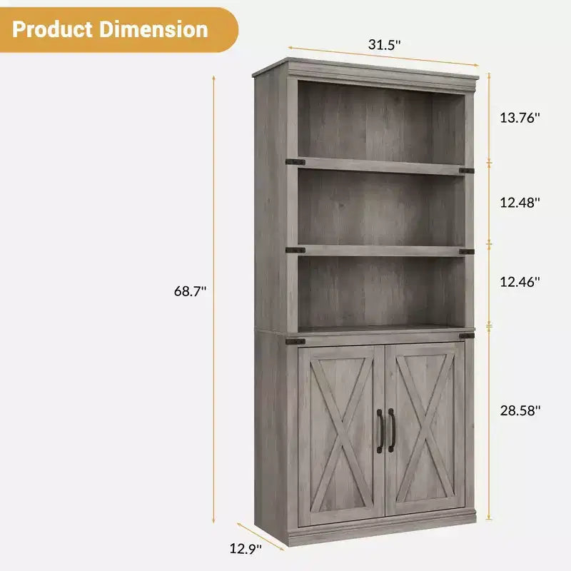 Libreria a 5 ripiani con ante, scaffale espositivo alto 174,5 cm con contenitore per soggiorno e ufficio