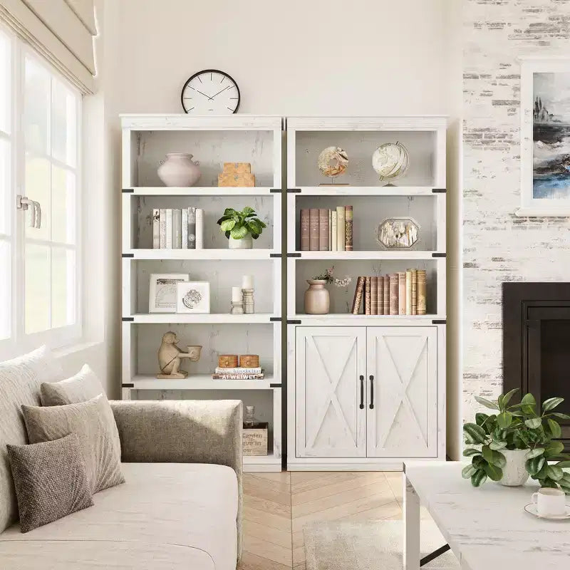 Libreria a 5 ripiani con ante, scaffale espositivo alto 174,5 cm con contenitore per soggiorno e ufficio