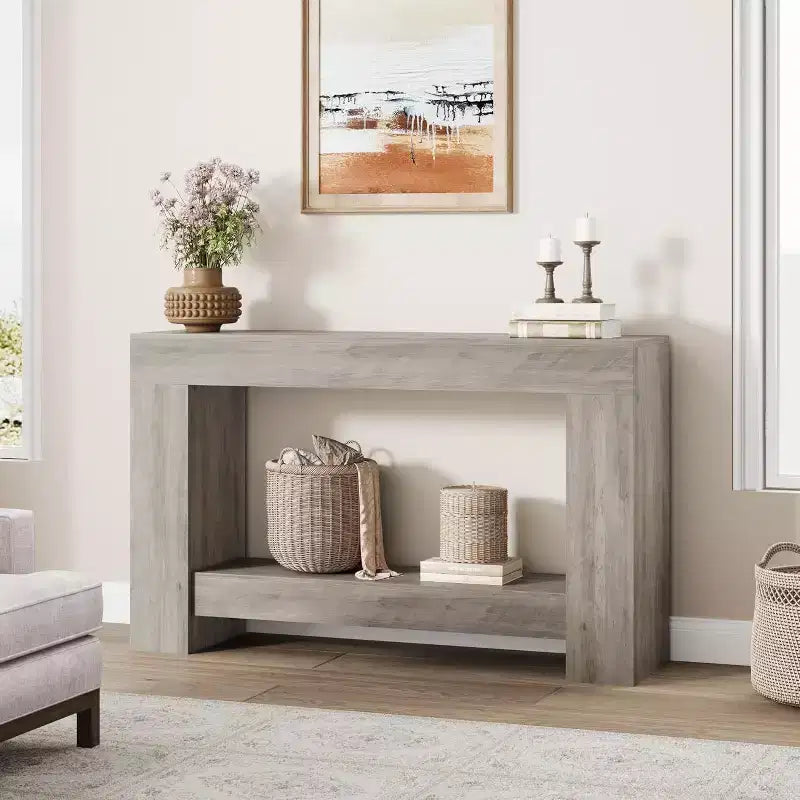 Tavolo Console da 47 Pollici con Ripiano Portaoggetti a 2 Livelli