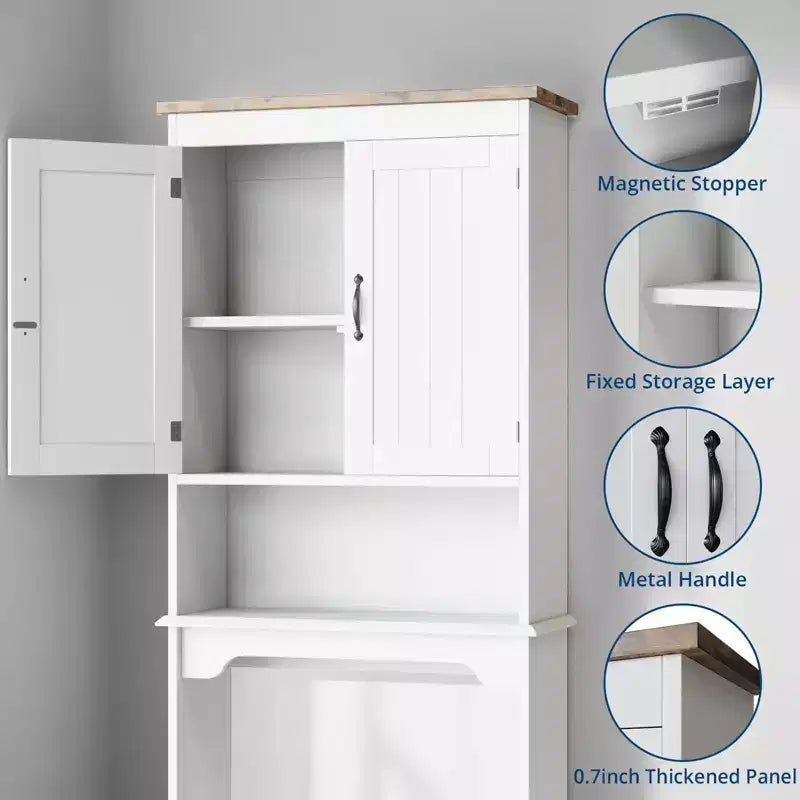 Mobiletto da bagno sopra WC con ante a doppio battente e ripiano regolabile, altezza 167 cm