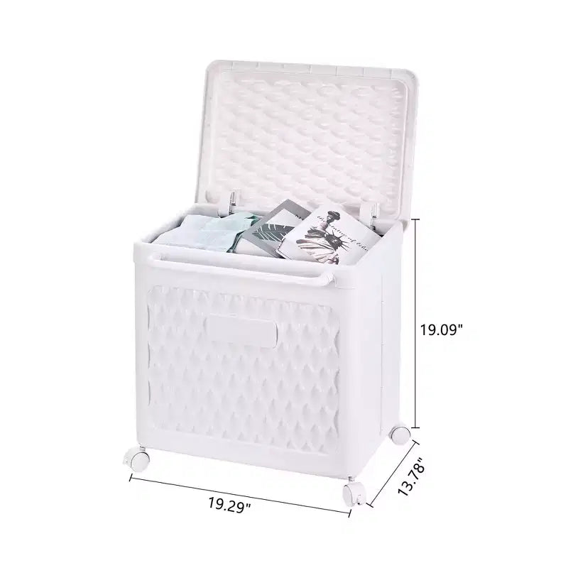 Cesto portabiancheria con coperchio e ruote – Cesta in plastica con maniglia per lavanderia o bagno, bianco