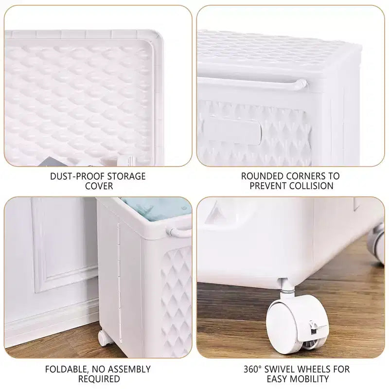Cesto portabiancheria con coperchio e ruote – Cesta in plastica con maniglia per lavanderia o bagno, bianco