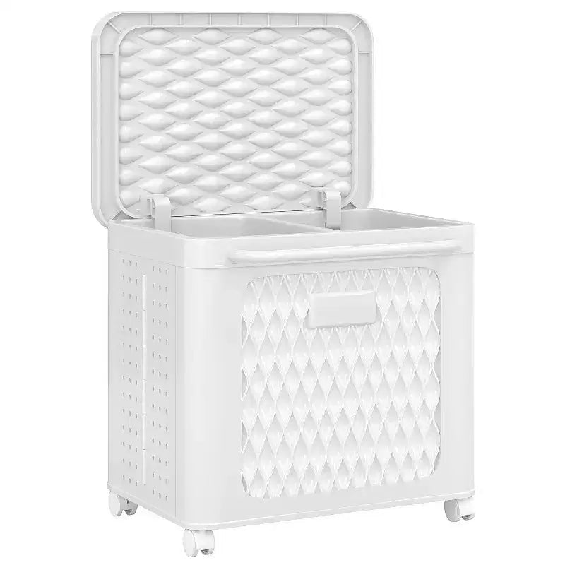 VECELO Laundry Hamper with Wheels & Lid, Plastic Laundry Basket with Handle, Rolling Laundry Bin for Laundry Room or Bathroom, White