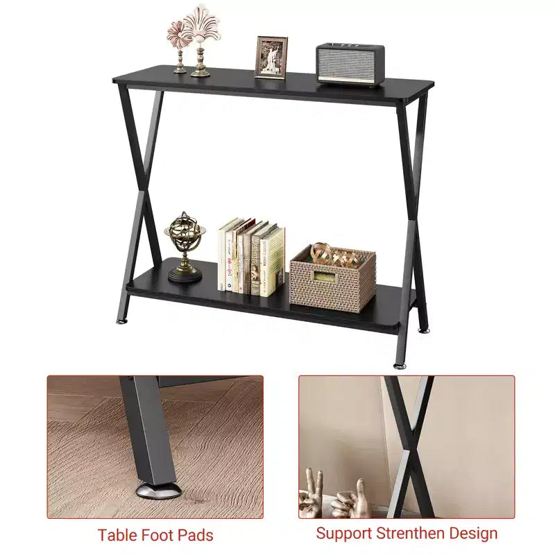 Sofa Tables Narrow Long Behind Couch Table, 2-Tier Industrial Entryway Table, Living Room Console Table, Metal Shelf, for Living Room, Foyer, Hallway
