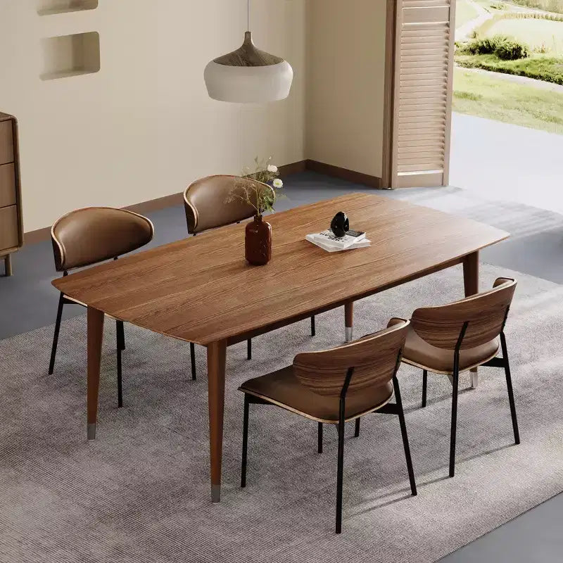 Luck Live Mid-Century Modern 62.9 Dining Table & Desk with Wood Grain Top and Solid Wood Legs