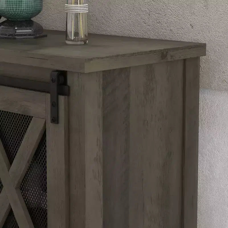 Mobile Bar da Fattoria con Porta Bicchieri da Vino - Madia a Credenza con Anta Scorrevole Stile Fienile