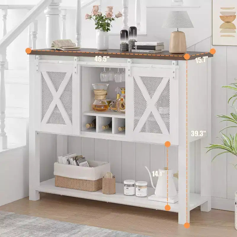 Mobile Bar da Fattoria con Porta Bicchieri da Vino - Madia a Credenza con Anta Scorrevole Stile Fienile