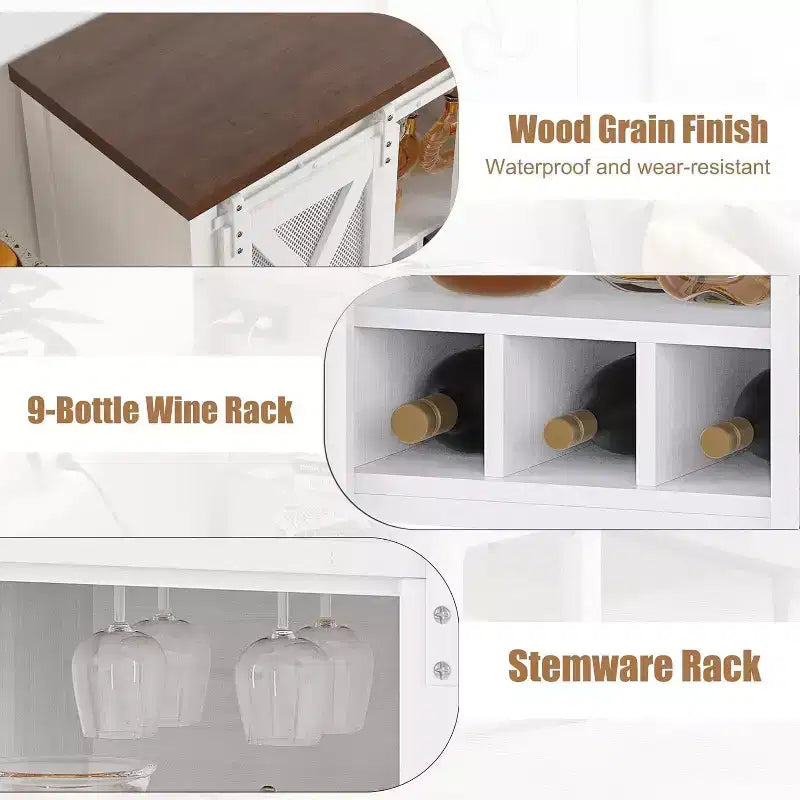 Mobile Bar da Fattoria con Porta Bicchieri da Vino - Madia a Credenza con Anta Scorrevole Stile Fienile