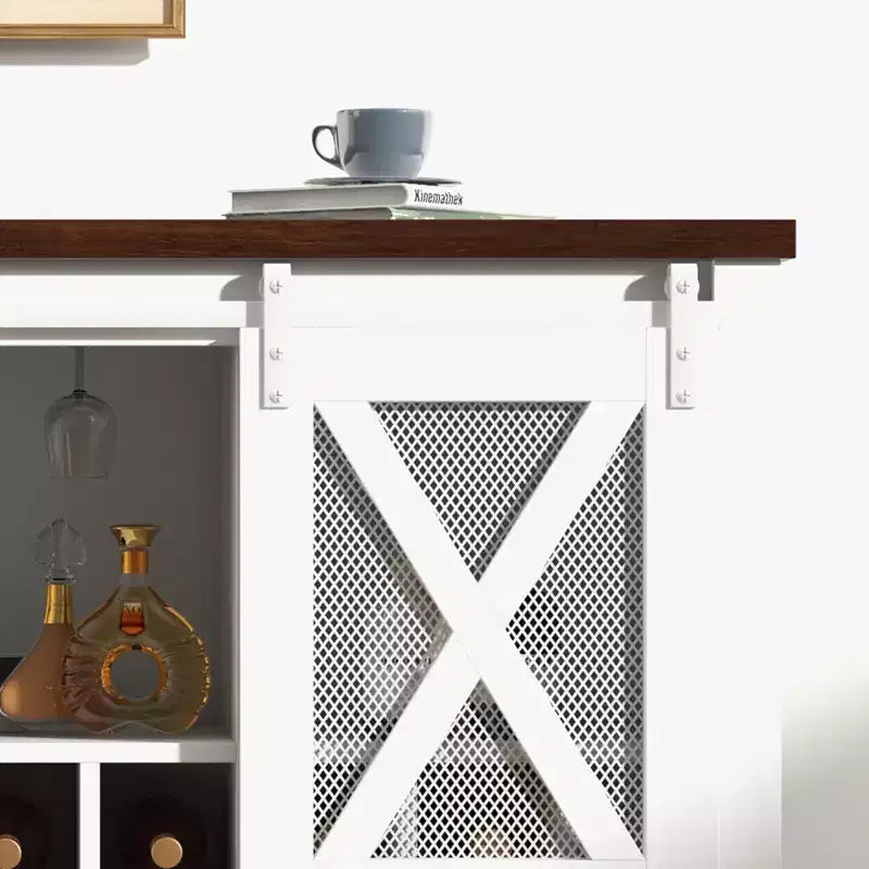 Mobile Bar da Fattoria con Porta Bicchieri da Vino - Madia a Credenza con Anta Scorrevole Stile Fienile