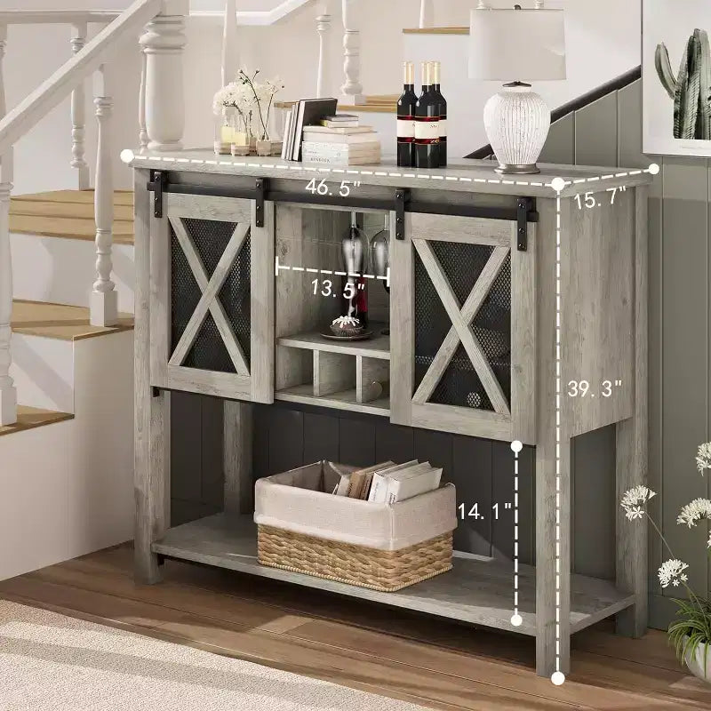 Mobile Bar da Fattoria con Porta Bicchieri da Vino - Madia a Credenza con Anta Scorrevole Stile Fienile